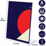 Rasper A5 Acrylic Display Stand Paper Holder Sign Holder L Shape Display Stand Acrylic Menu Holder Display Stands (A5, Portrait) 8.5x6 Inches, 3MM