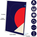 Rasper A6 Acrylic QR Display Stand Paper Holder Sign Holder L Shape Display Stand Acrylic Menu Tent Card Holder (A6, Portrait) 6x4.25 Inches, 3MM