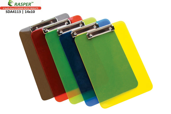 Rasper Multicolor Acrylic Clip Board Exam Pad for School & Office Unbreakable Writing Pad Student Exam Board Big Size (14x10 Inches) - Pack of 5 Pcs