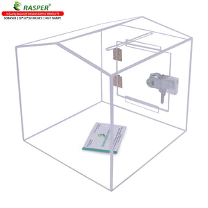 Rasper Transparent Acrylic Donation Box, Daan Patra, Drop Box, Ballot Box (Big Size 10x10x10 Inches, Hut Shape) Premium Quality with Lock Facility