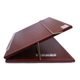 Rasper Brown Genuine Leather Table Top Elevator Writing Desk Pad Adjustable Height Portable Laptop Table Reading Stand (Small Size 16x12 Inches) 12MM