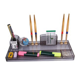 Rasper Acrylic Pen Stand For Office Study Table Stylish Multipurpose Desk Organizer With Globe Pen Pencil Holder Table Top Organizer (14x6 Inches)