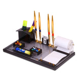 Rasper Acrylic Pen Stand For Study Table Multipurpose Desk Organizer For Office Table Desk Accessories Pen Stand Office Stationery Organizer With 4 Pen Holder & Visiting Card Holder (14x7.5 Inches)