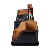 Rasper Black Leather Multipurpose Desk Organizer Pen Stand Holder With Calculator Watch Flag For Office Table Top With Mobile Holder (17.25x6 Inches)