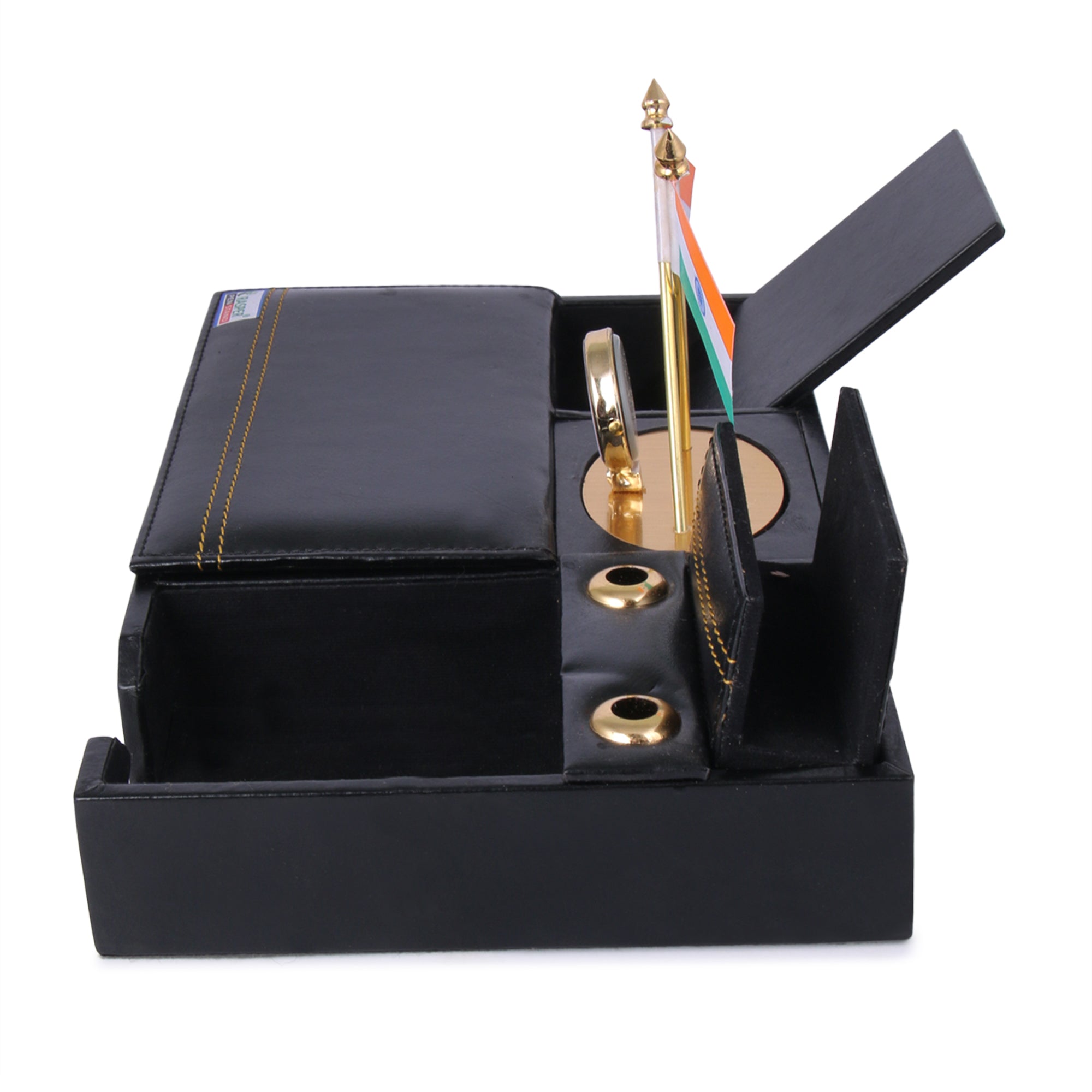 Rasper Black Genuine Leather Multipurpose Pen Stand Cum Mobile Holder ...