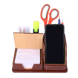 Rasper Brown Genuine Leather Multipurpose Desk Organizer With Memo Pad Holder & Mobile Stand For Office Desk Table Top Stand With Card Holder Pen Stand Stationery Accessories Organizer (9x6 Inches)